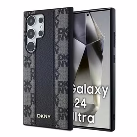 DKNY Ādas rūtainais magnētiskais apvalks Samsung Galaxy S24 Ultra - melns