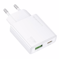 Borofone Lādētājs BN25 Wish (Ultra Thin) - USB + Type-C - PD QC 3.0 30W balts