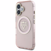 Guess IML Metal Mountain Logo Magnētiskais iPhone 16 viedtālruņa apvalks - rozā
