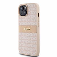 DKNY Ādas mono svītra un metāla logotips viedtālruņa apvalks iPhone 15 Plus / 14 Plus - rozā