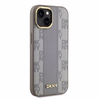 DKNY Ādas rūtainais mono raksts Magnētiskais viedtālruņa apvalks iPhone 14 - bēša