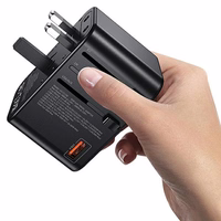 USAMS Tīkla adapteris 1xUSB+2xUSB-C T62 65W 4w1 US/AU/EU/UK melns CC199TC01 (US-CC199) Universāls ceļojumu lādētājs