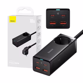 Baseus GaN3 Pro sienas lādētājs / pagarinātājs 2xUSB + 2xUSB-C + AC, 100W (melns)