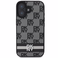 DKNY šachī raksts un drukātas svītras iPhone 16 apvalks melns