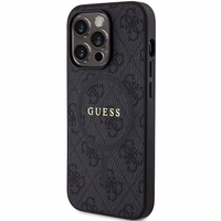 Guess 4G kolekcija ādas metāla logotips Magnētiskais apvalks iPhone 14 Pro Max - melns