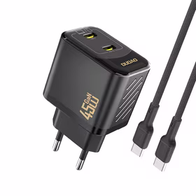 Dudao A28PCEU PD 45W GaN 2xUSB-C Wall Lādētājs with USB-C Kabelis - Melns