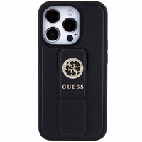 Guess viedtālruņa apvalks ar statīvu Grip Stand 4G Saffiano Strass iPhone 15 Pro Max - melns