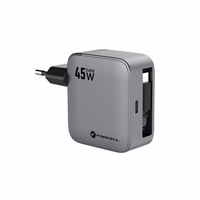 FORCELL F-ENERGY GaN III VT-R5 ceļojumu lādētājs ar izvelkamu kabeli Type C un Type C uzlādes portu PD QC4.0 3A 45W pelēks