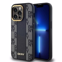 DKNY Ādas rūtainais magnētiskais apvalks iPhone 13 Pro Max - melns