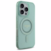 Guess IML Rhinestones Magnētiskais viedtālruņa apvalks iPhone 16 Pro Max - zaļš
