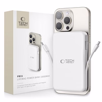 Tech-Protect LifeMag PB31 portatīvais lādētājs ar MagSafe 10000mAh 15W USB-C / USB-A / iebūvētu USB-C / Lightning kabeļiem - balta