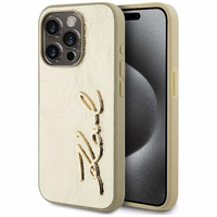 Karl Lagerfeld Wrinkled Metal Signature viedtālruņa apvalks iPhone 15 Pro Max - zelta