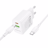 Borofone Lādētājs BN27 USB + Type C - QC 3.0 PD 20W ar Type C uz Type C kabeli balts