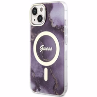 Guess GUHMP14SHTMRSU iPhone 14 6.1" violeta/violeta cietais apvalks Golden Marble Magnētiskais