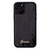 Guess Sequin Script Metal viedtālruņa apvalks iPhone 12/12 Pro - melns