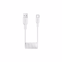 Puro 10W USB-A - USB-C spirālveida kabelis 1m - balts