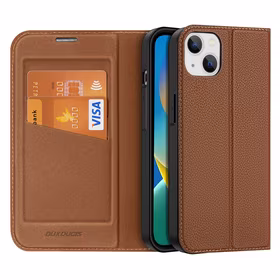 Dux Ducis Skin X2 viedtālruņa apvalks iPhone 14 Plus ar magnētisko atloku brūns