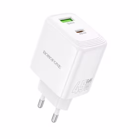 Borofone sienas lādētājs BN30 Cargador GaN - USB + Type C - QC 3.0 PD 45W balts