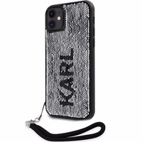 Karl Lagerfeld KLHCN61PSQRKS iPhone 11 / Xr 6.1" sudrabains cietais viedtālruņa apvalks Spīdumi Aukla