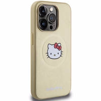Hello Kitty ādas Kitty Head magnētiskais viedtālruņa apvalks iPhone 15 Pro Max - zelta