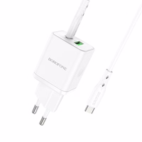 Borofone Sienas lādētājs BN7 - USB + Type C - QC 3.0 PD 20W ar Type C uz Type C kabeli balts