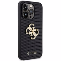 Guess Leather Perforated 4G Glitter Logo Case for iPhone 15 Pro - melns viedtālruņa apvalks