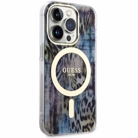 Guess GUHMP14XHLEOPWB iPhone 14 Pro Max 6.7" zils cietais apvalks Leopard Magnētiskais