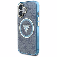 Guess IML Metal Glitter 4G Circle Triangle magnētiskais viedtālruņa apvalks iPhone 16 - zils