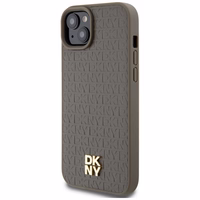DKNY Ādas raksts metāla logotips Magnētiskais viedtālruņa apvalks iPhone 15 / 14 / 13 - brūna
