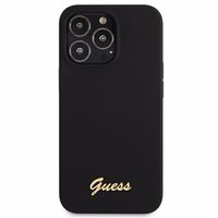 Guess GUHMP13LLSLMGBK viedtālruņa apvalks iPhone 13 Pro / 13 6.1" melns cietais silikona ar zelta logotipu MagSafe
