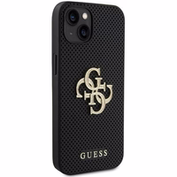 Guess Ādas perforēts 4G Spīdīgs logotips apvalks iPhone 15 - melns