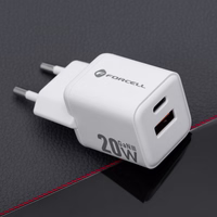 FORCELL F-ENERGY Mini GaN III VT-35A ceļojumu lādētājs ar 1 x Type C + 1x USB A ligzdām, PD QC4.0 20W balts