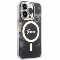 Guess GUHMP14XHTMRSK iPhone 14 Pro Max 6.7" melns cietais apvalks Golden Marble Magnētiskais