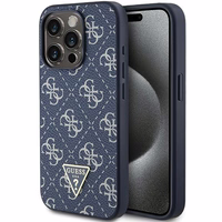 Guess 4G Triangle Metal Logo viedtālruņa apvalks iPhone 15 Pro - zils