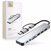 Tech-Protect HB06 HUB adapteris 8in1 TYPE-C + USB2.0 + USB3.0 + SD/TF + AV3.5 - pelēks