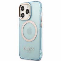 Guess Gold Outline caurspīdīgs Magnētiskais MagSafe viedtālruņa apvalks iPhone 13 Pro / iPhone 13 - zils
