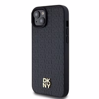 DKNY Ādas monogrammas raksta metāla logotips Magnētiskais viedtālruņa apvalks iPhone 15 Plus / 14 Plus - melna