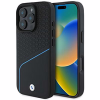 BMW Paraksts Ādas Teksturēts un Līnija Magnētiskais viedtālruņa apvalks iPhone 16 Pro - melns