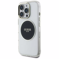 Guess IML Metal Colored Circle Classic Logo Magnētiskais viedtālruņa apvalks iPhone 16 Pro Max - melns