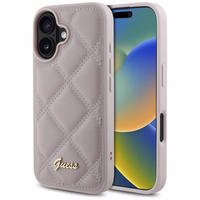 Guess stepēts metāla logotips viedtālruņa apvalks iPhone 16 - rozā