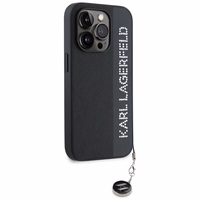 Karl Lagerfeld Saffiano ar rhinestones un šarma viedtālruņa apvalks iPhone 15 Pro Max - melns
