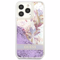 Guess GUHCP13LLFLSU iPhone 13 Pro / 13 6.1" violets cietais apvalks ziedu šķidrs spīdums