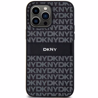 DKNY Ādas mono svītra un metāla logotips viedtālruņa apvalks iPhone 14 Pro Max - melns