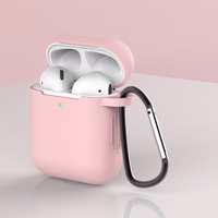 Apvalks AirPods 2 / AirPods 1 Silikona mīksts austiņu apvalks + Atslēgu piekariņš karabīnes piekariņš rozā (Apvalks D)
