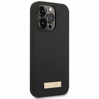 Guess GUHMP14LSBPLK iPhone 14 Pro 6.1" melns/melns cietais apvalks Silikona logotipa plāksne Magnētiskais