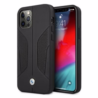 BMW Ādas perforētām malām viedtālruņa apvalks iPhone 12 / iPhone 12 Pro - melns