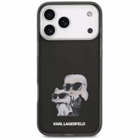Karl Lagerfeld IML akvareļu Karl & Choupette un logotipa magnētiskais viedtālruņa apvalks iPhone 17 Pro - melns