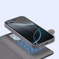 Dux Ducis Lawa iPhone 16 Pro ādas apvalks ar noņemamu magnētisko maku - pelēks