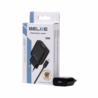 Beline Tīkla lādētājs 1x USB-C 30W + Lightning kabelis melna PD 3.0 BLNCB30L GaN