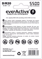 Rechargeable batteries everActive R20/D Ni-MH 5500 mAh ready to use